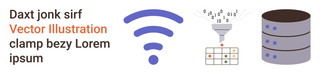 Wireless connectivity, data processing, cloud storage, database management, information flow, and digital technology. wireless icon, funnel diagram database stack. Connectivity and data processing © robu_s