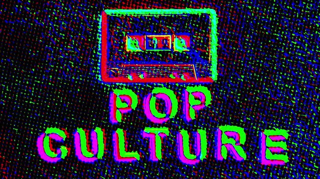 Pop culture and a cassette tape animated using stop motion and edited in retro 1980's style colors.