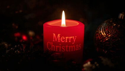 Red Christmas Candle with Merry Christmas Text