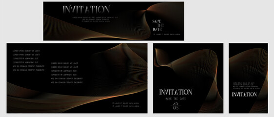 Luxury golden invitation card background, geometric wave gold line gradient frame different formats typography design. Elegant Template for advertising, gala card, grand opening, party invitation © RomanWhale studio