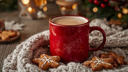 Warm Christmas Coffee Scene with Gingerbread Cookies