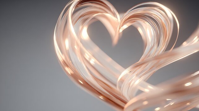 Glowing heart formed by flowing light trails in soft pink hues on gray background - Powered by Adobe