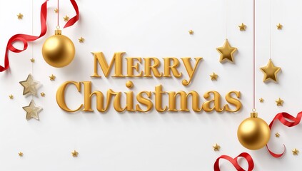 Elegant Merry Christmas Typography with Golden Decorations