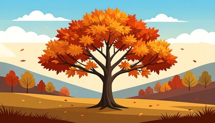 Autumn landscape with large tree