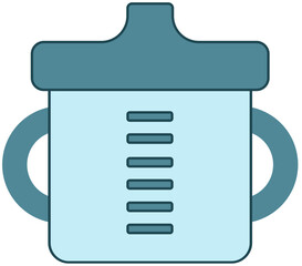 Obraz premium Minimalist Teal Blue Toddler Training Cup Illustration with Measurement Scale and Double Handles for Baby Care Graphics