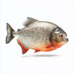 Red-bellied piranha swimming on white background