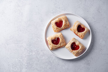 Strawberry jam puff envelope with heart for Valentine's day holiday