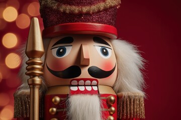 Festive Nutcracker Soldier with Golden Bokeh Lights