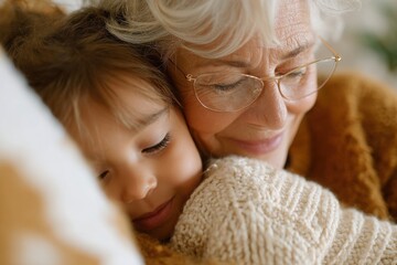 Elderly Woman and Granddaughter Spending Happy Time Together at HomeGrandmother and Granddaughter Enjoying Cozy Family Moments Indoors
