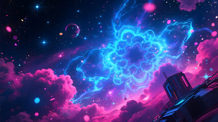 Cyber neon starry sky