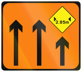 Temporary warning road sign used in Ireland - Lane 3 of 3 Narrow ahead