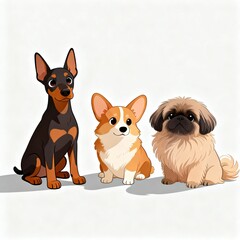 Cute Illustrated Puppy Trio Sitting Together on Neutral Background