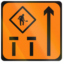 Temporary warning road sign used in Ireland - Lane 1 and 2 of 3 Closed
