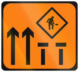 Temporary warning road sign used in Ireland - Lane 3 and 4 of 4 Closed