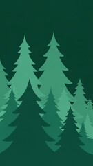 Obraz premium ''Minimalist forest scene featuring stylized evergreen trees in varying shades of green against a dark green backdrop, evoking ...