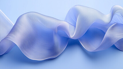 Fototapeta premium Abstract waves of translucent lilac fabric on soft blue background