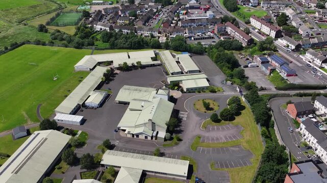 Aerial shot of Slemish College Secondary school Ballymena Co Antrim Northern Ireland