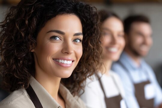 Group of people smiling at a gathering in a cafe - Powered by Adobe