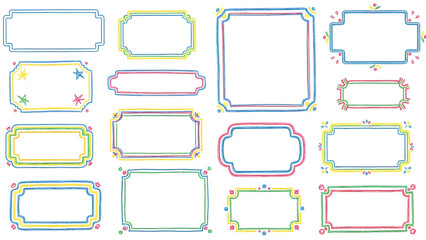 A vibrant collection of diverse digital frames featuring colorful pixelated borders and unique shapes for creative graphic design © Danyllo