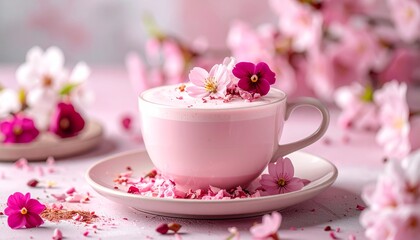 Pink Matcha Latte Japanese Fine Dining Luxury Set Up