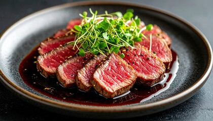 Fototapeta premium Wagyu Beef Tataki. Japanese Fine Dining Luxury Set Up