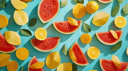 High Contrast Colors in Abstract Pattern of Geometric Fruit Slices
