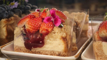 Baked Cheesecake with Crumble and Strawberries
