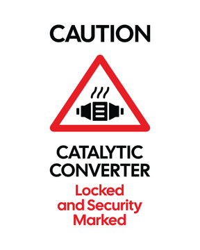 Catalytic Converter Theft Deterrent Sign with Red Triangle and Heat Emission Icon - High Quality Vectorial Stock Image