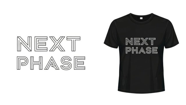 Black t-shirt with next phase text isolated on white background