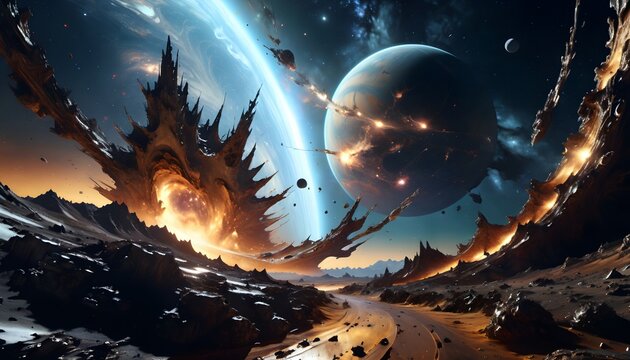 Celestial Cosmic Drama Unfolding Scene - Powered by Adobe