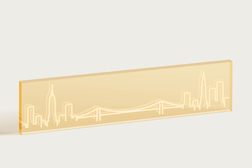 New York Engraved Skyline on Transparent Material - Minimal Line Art