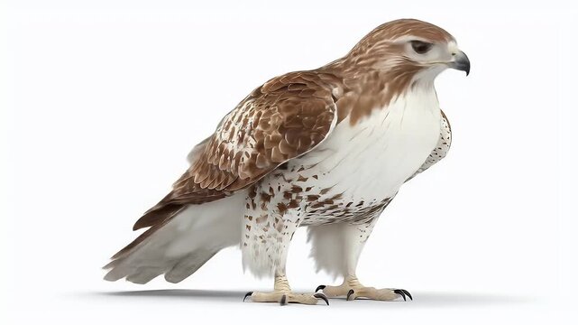 Majestic Hawk Posing Gracefully Against a Clean White Backdrop.