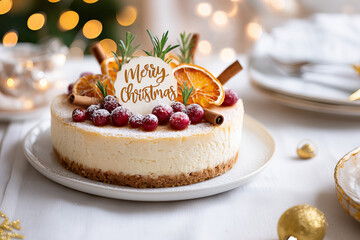 Festive Cheesecake Topped With Cranberries Oranges And Cinnamon Sticks Merry Christmas Decoration
