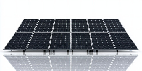 Modern Photovoltaic Solar Panels Array Isolated on White Reflective Surface Clean Energy Technology