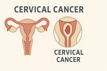 Educational Illustration Depicting Cervical Cancer with Anatomical Graphics Highlighting the Reproductive System and Related Changes
