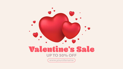 Romantic valentine balloon arrangement with glossy pink hearts. 3D love day decoration featuring floating heart shapes. Sweet festive design for February 14 celebration