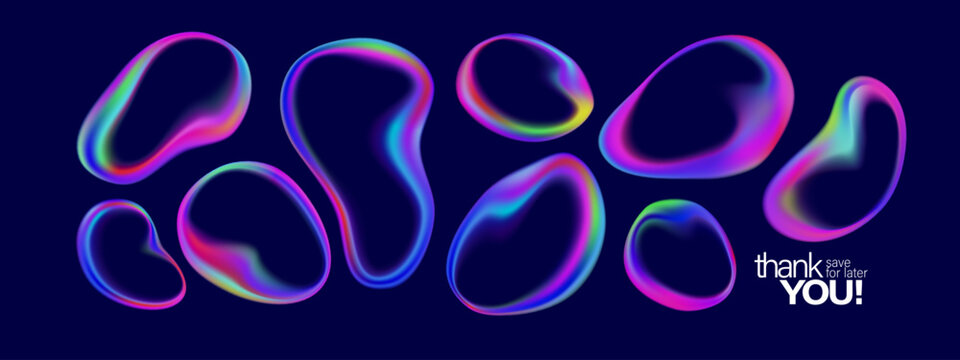 Abstract fluid shapes with transparent gradient textures. Colorful glass spheres and soap bubbles create dreamy crystal effects featuring purple, pink, and blue tones on clean backdrop