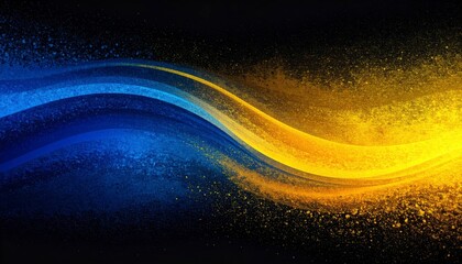 Neon blue and yellow wave of particles on black background, perfect for technology posters, music event graphics, motion design and futuristic branding.