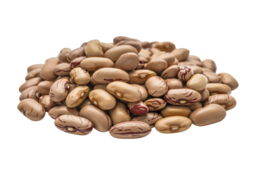 Pile of pinto beans in a close-up shot  . Isolated on transparent background, png