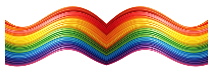 Vibrant rainbow wavy lines isolated on transparent background