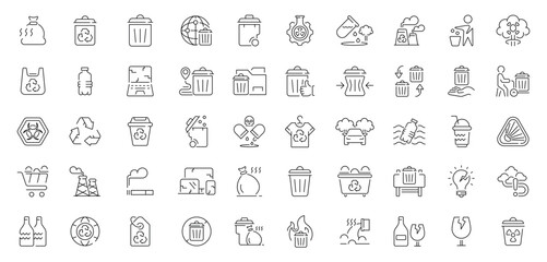 Waste management icons set. editable line icons, recycling, and eco symbols