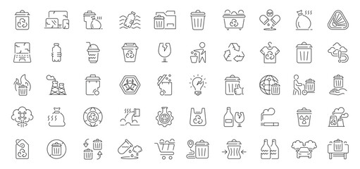 Waste management icons set. linear, editable line icons for recycling and eco solutions