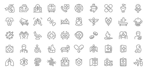 Medical icons set. editable line icons, outline style for healthcare and hospitals