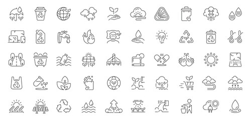 Ecology icons set. editable line icons for sustainable design and green projects