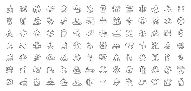 Eco and nature icons set. editable line icons, outline, environmental, green symbols