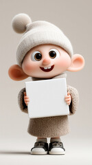 Cute soft 3D character holding a blank sign with copy space, smiling warmly and inviting attention - concept of friendly communication, messaging and playful branding