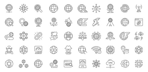 Internet and communication icons set . editable line icons, outline, network symbols