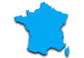 Obraz premium France map. 3d Map of France country with his coloured departments. French Republic, European