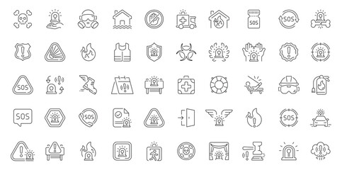 Emergency icons set. editable line icons for safety, alert, and rescue designs