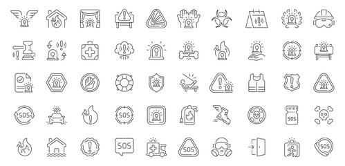 Emergency icons set. editable line icons, outline, safety and first aid symbols